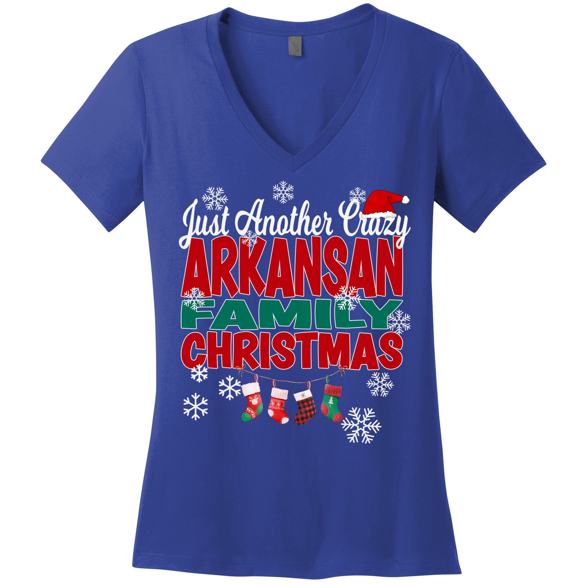 Arkansas Xmas Just Another Crazy Arkansan Family Christmas Cool Gift Women's V-Neck T-Shirt