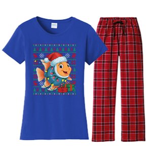 Angelfish Xmas Lights Ugly Santa Hat Angelfish Christmas Gift Women's Flannel Pajama Set