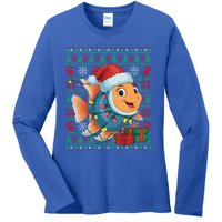 Angelfish Xmas Lights Ugly Santa Hat Angelfish Christmas Gift Ladies Long Sleeve Shirt