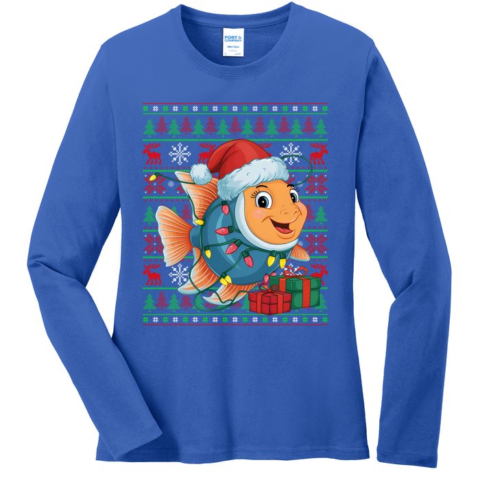 Angelfish Xmas Lights Ugly Santa Hat Angelfish Christmas Gift Ladies Long Sleeve Shirt