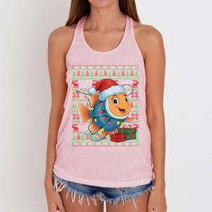 Angelfish Xmas Lights Ugly Santa Hat Angelfish Christmas Gift Women's Knotted Racerback Tank