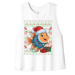 Angelfish Xmas Lights Ugly Santa Hat Angelfish Christmas Gift Women's Racerback Cropped Tank