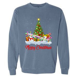 Airplane Xmas Tree Lighting Santa Airplane Christmas Great Gift Garment-Dyed Sweatshirt