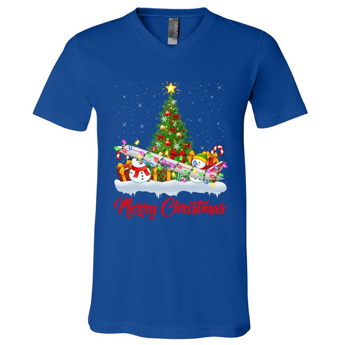 Airplane Xmas Tree Lighting Santa Airplane Christmas Great Gift V-Neck T-Shirt