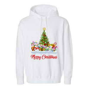 Airplane Xmas Tree Lighting Santa Airplane Christmas Great Gift Garment-Dyed Fleece Hoodie