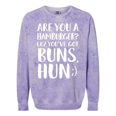 Are You A Hamburger Cuz You Gor Buns Funny Pick Up Line Gift Colorblast Crewneck Sweatshirt