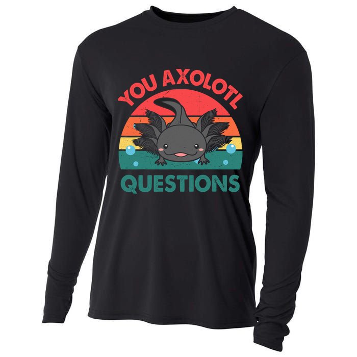 Axolotl- You Axolotl Questions Cute Axolotl Retro Cooling Performance Long Sleeve Crew