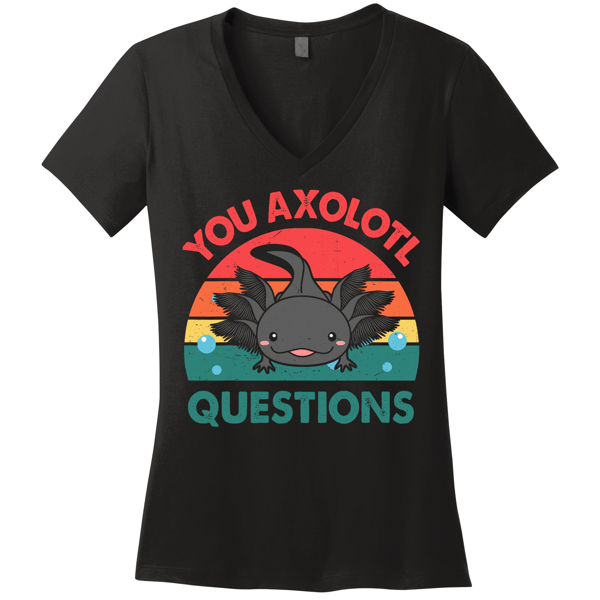 Axolotl- You Axolotl Questions Cute Axolotl Retro Women's V-Neck T-Shirt