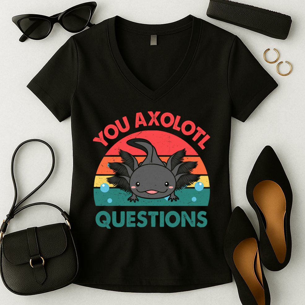 Axolotl- You Axolotl Questions Cute Axolotl Retro Women's V-Neck T-Shirt