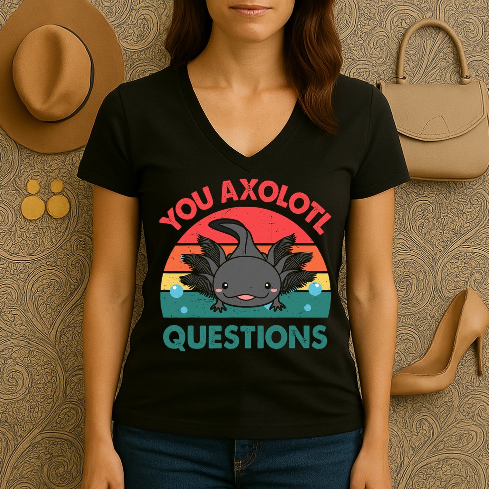 Axolotl- You Axolotl Questions Cute Axolotl Retro Women's V-Neck T-Shirt