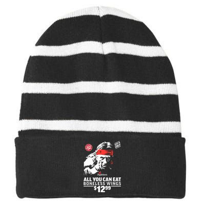 All You Can Eat Boneless Wings Striped Beanie with Solid Band