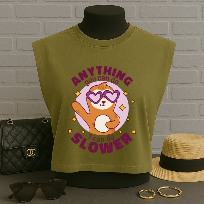 Anything You Can Do I Can Do Slower Sloth Garment-Dyed Women's Muscle Tee
