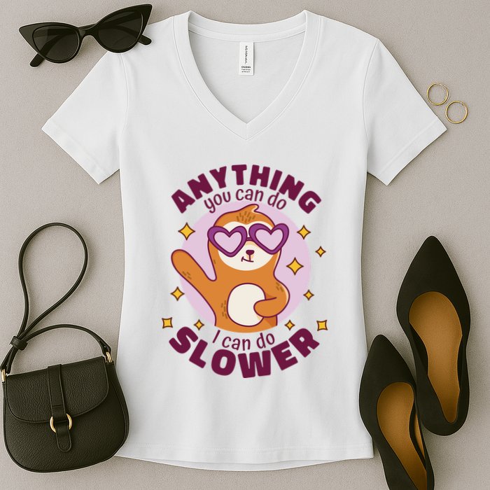 Anything You Can Do I Can Do Slower Sloth Women's V-Neck T-Shirt
