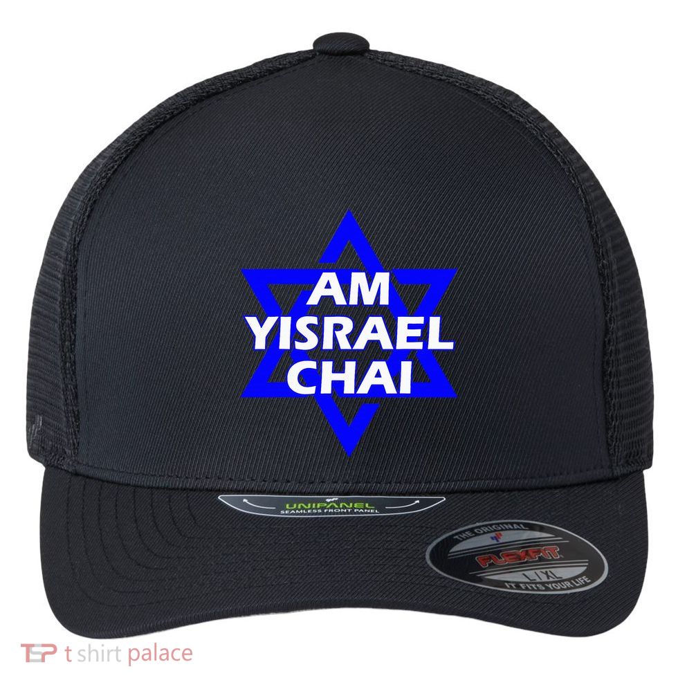 Am Yisrael Chai Israel Star Of David Flexfit Unipanel Trucker Cap