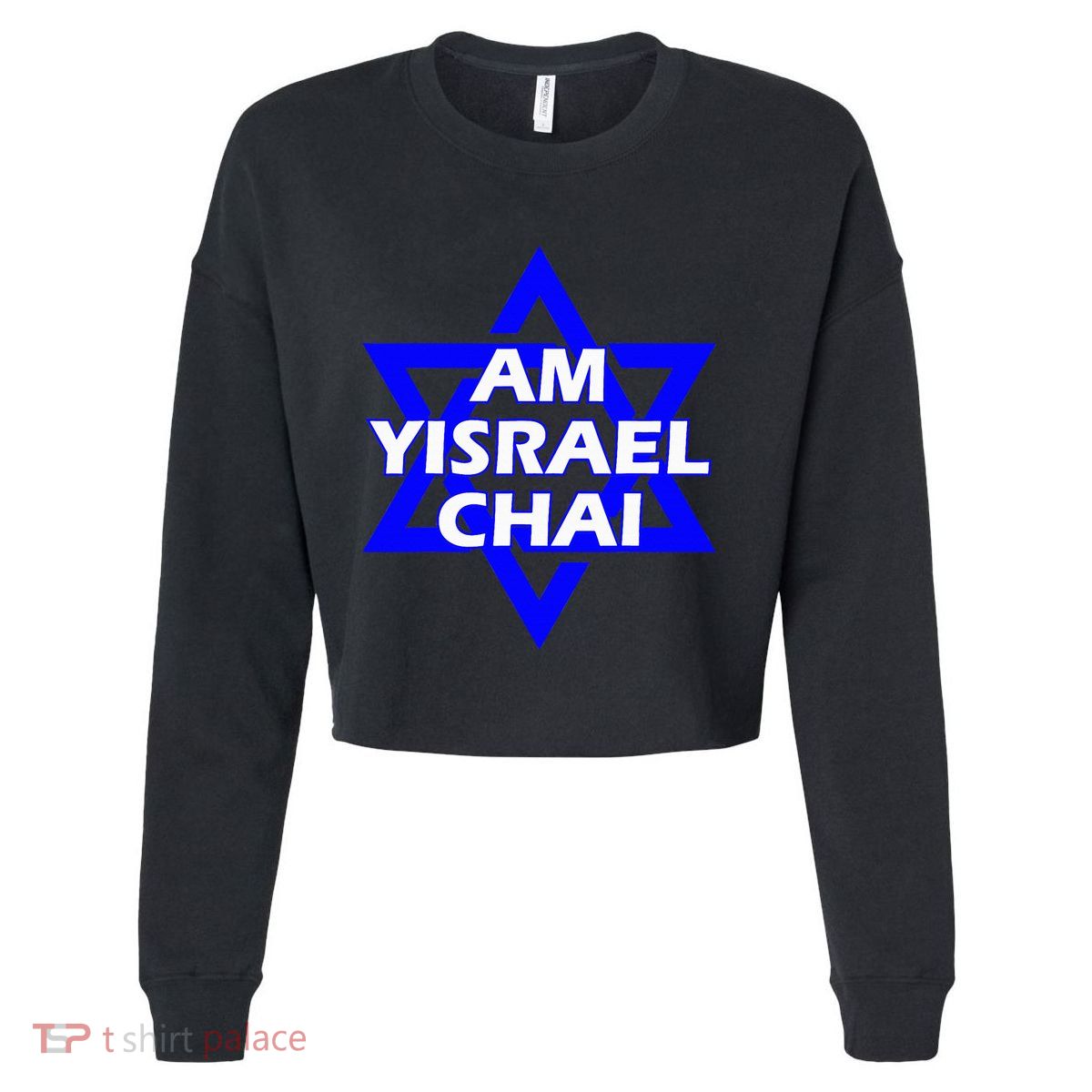 Am Yisrael Chai Israel Star Of David Cropped Pullover Crew