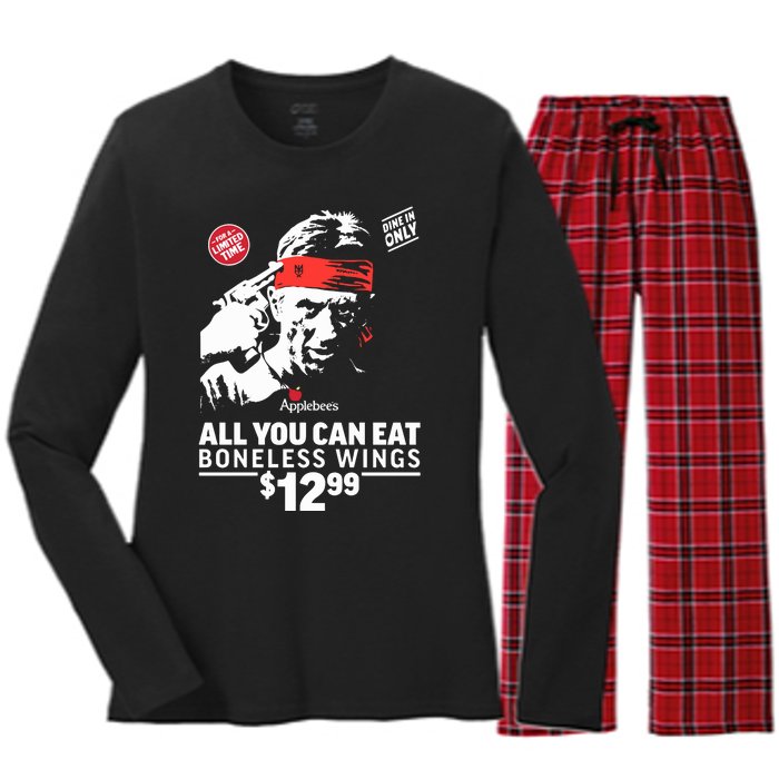 All You Can Eat Boneless Wings Women's Long Sleeve Flannel Pajama Set 