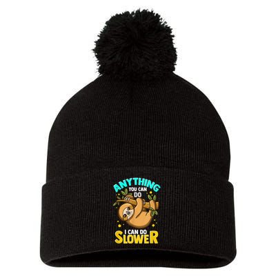 Anything You Can Do I Can Do Slower Sloth Pom Pom 12in Knit Beanie