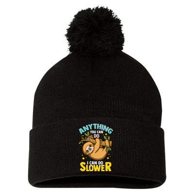 Anything You Can Do I Can Do Slower Lazy Sloth Pom Pom 12in Knit Beanie