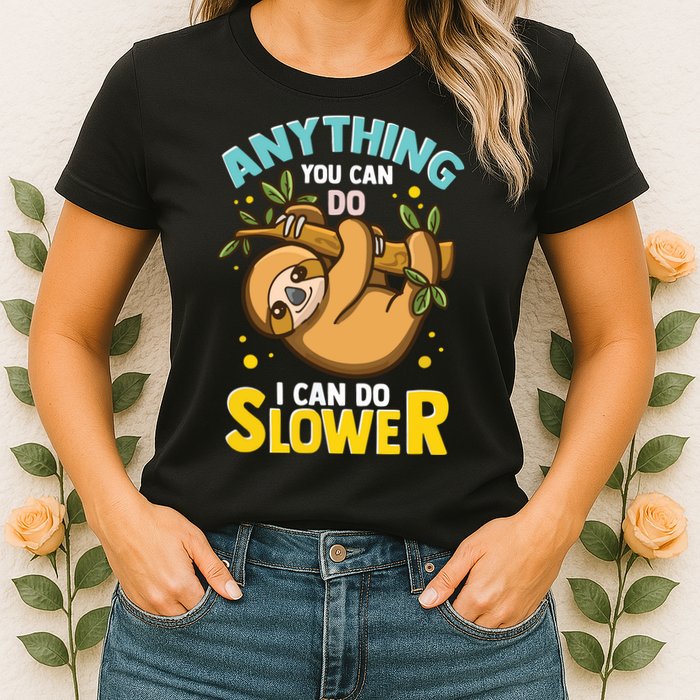 Anything You Can Do I Can Do Slower Lazy Sloth Womens T-Shirt