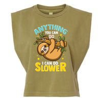 Anything You Can Do I Can Do Slower Lazy Sloth Garment-Dyed Women's Muscle Tee