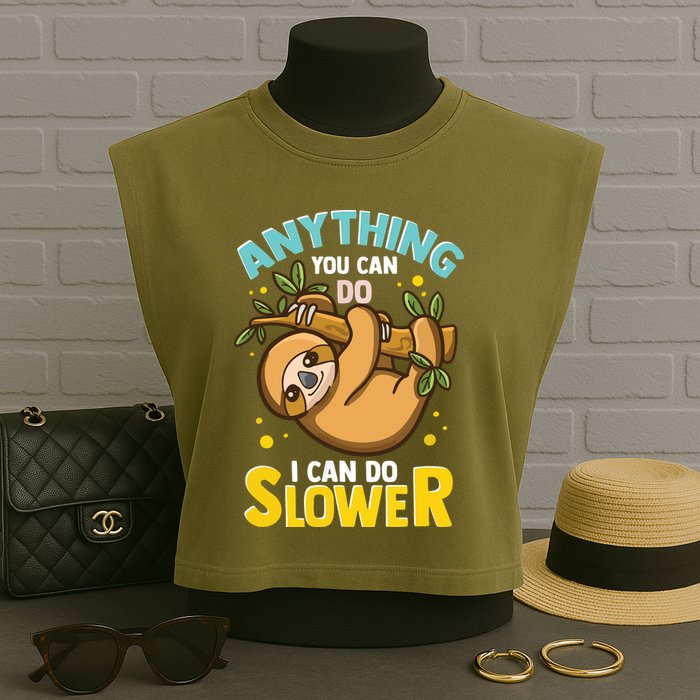 Anything You Can Do I Can Do Slower Lazy Sloth Garment-Dyed Women's Muscle Tee