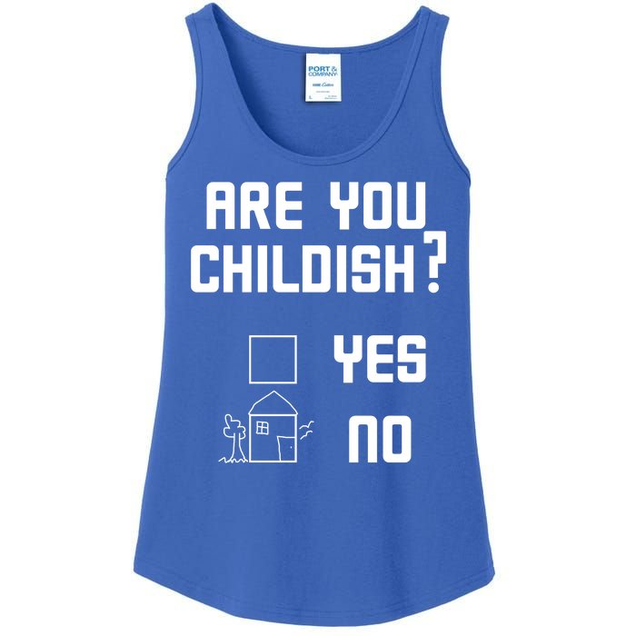 Are You Childish? Funny Adultish Cartoon Drawing Ladies Essential Tank