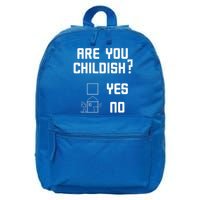 Are You Childish? Funny Adultish Cartoon Drawing 16 in Basic Backpack