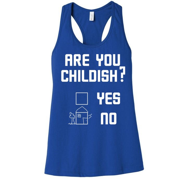 Are You Childish? Funny Adultish Cartoon Drawing Women's Racerback Tank