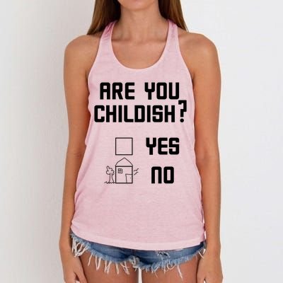 Are You Childish? Funny Adultish Cartoon Drawing Women's Knotted Racerback Tank