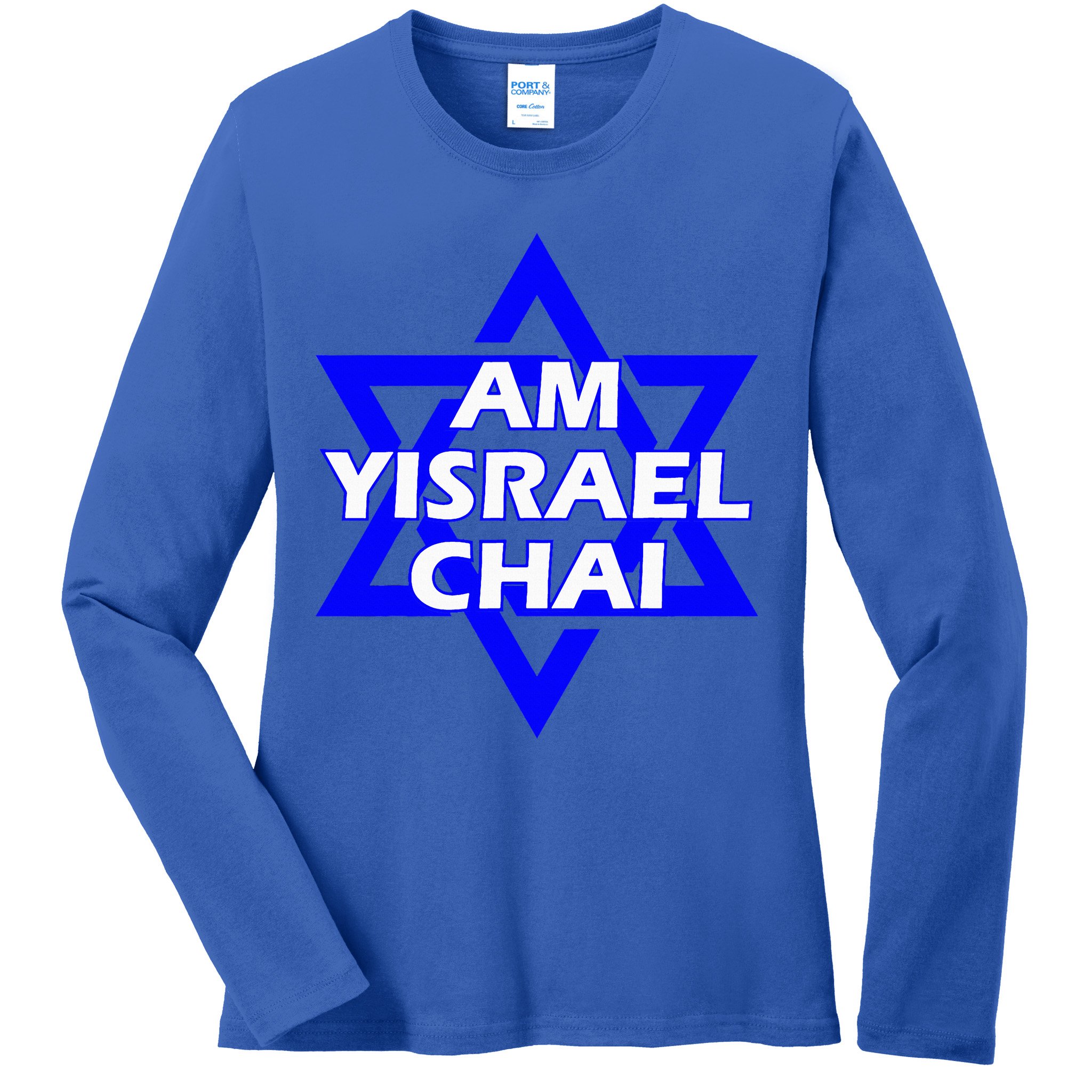 Am Yisrael Chai Israel Star of David Ladies Long Sleeve Shirt