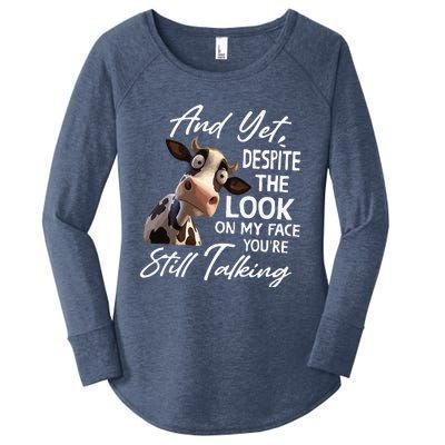 And Yet Despite The Look On My Face Men Women Tee Funny Cow Women's Perfect Tri Tunic Long Sleeve Shirt