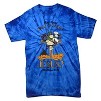 Are You Falloween Jesus Retro Halloween Pumpkin Spooky Gift Tie-Dye T-Shirt