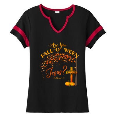 Are You Fall O Ween Jesus Christian Halloween Ladies Halftime Notch Neck Tee