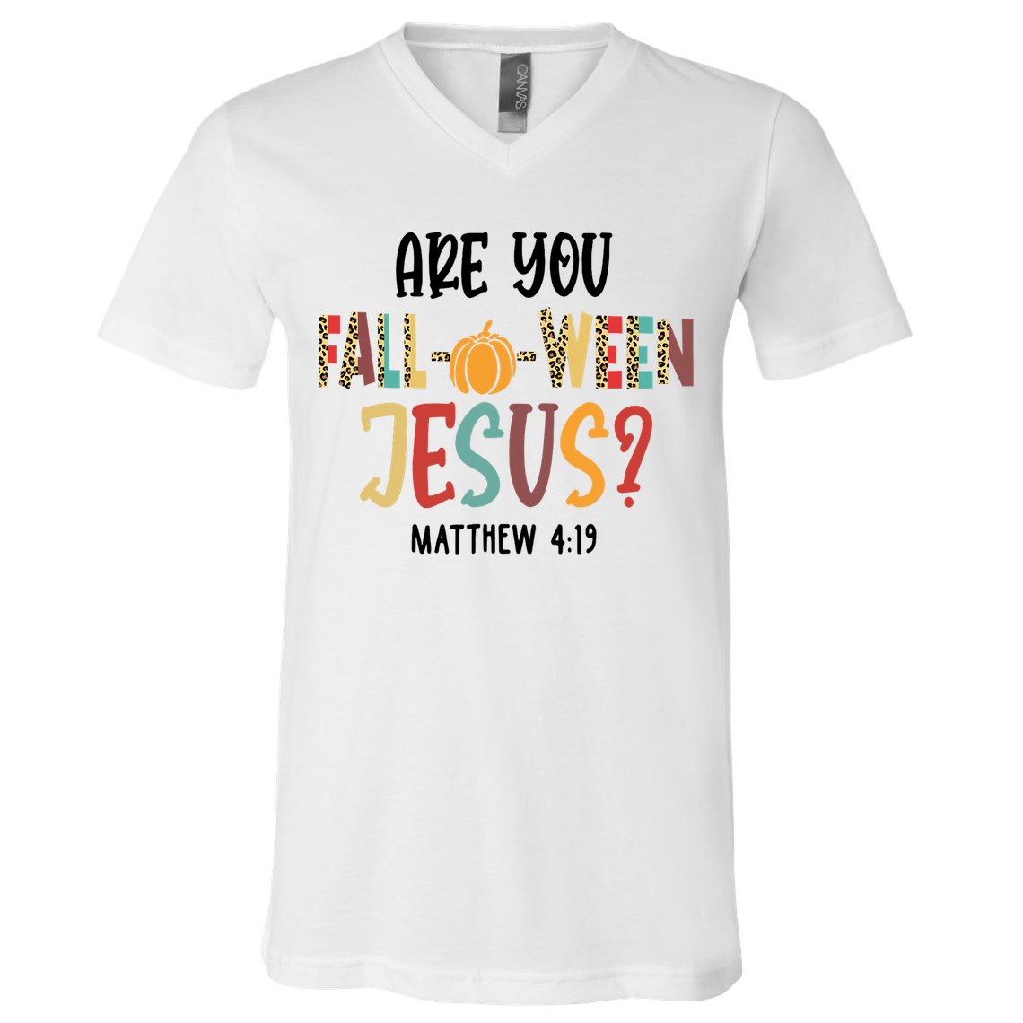 Are You Fall O Ween Jesus Funny Pumpkin Christian Halloween V-Neck T-Shirt