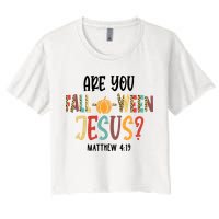 Are You Fall O Ween Jesus Funny Pumpkin Christian Halloween Women's Crop Top Tee