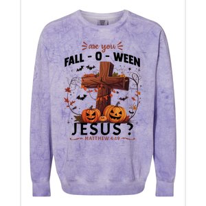 Are You Falloween Jesus Cross Pumpkins Christian Faith Gift Colorblast Crewneck Sweatshirt