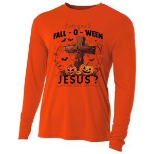 Are You Falloween Jesus Cross Pumpkins Christian Faith Gift Cooling Performance Long Sleeve Crew