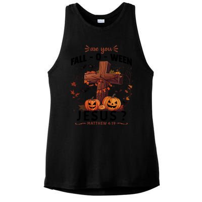 Are You Falloween Jesus Cross Pumpkins Christian Faith Gift Ladies PosiCharge Tri-Blend Wicking Tank