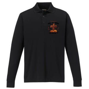 Are You Falloween Jesus Cross Pumpkins Christian Faith Gift Performance Long Sleeve Polo