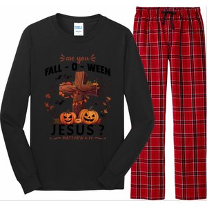 Are You Falloween Jesus Cross Pumpkins Christian Faith Gift Long Sleeve Pajama Set