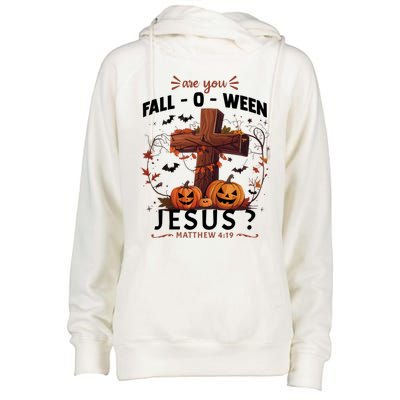 Are You Falloween Jesus Cross Pumpkins Christian Faith Gift Womens Funnel Neck Pullover Hood