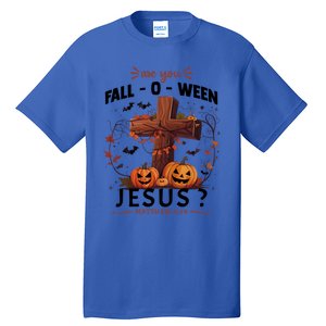 Are You Falloween Jesus Cross Pumpkins Christian Faith Gift Tall T-Shirt