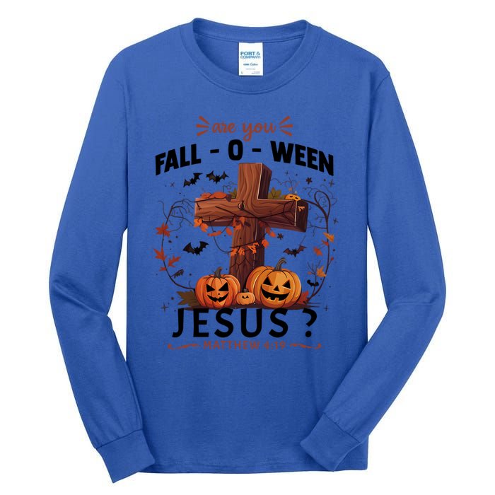 Are You Falloween Jesus Cross Pumpkins Christian Faith Gift Tall Long Sleeve T-Shirt