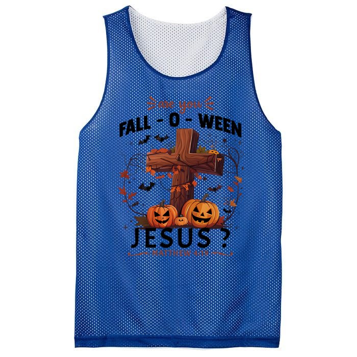 Are You Falloween Jesus Cross Pumpkins Christian Faith Gift Mesh Reversible Basketball Jersey Tank