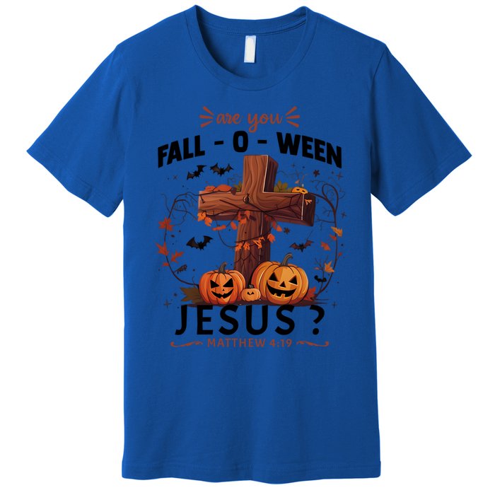 Are You Falloween Jesus Cross Pumpkins Christian Faith Gift Premium T-Shirt