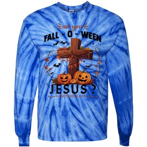 Are You Falloween Jesus Cross Pumpkins Christian Faith Gift Tie-Dye Long Sleeve Shirt