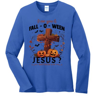 Are You Falloween Jesus Cross Pumpkins Christian Faith Gift Ladies Long Sleeve Shirt