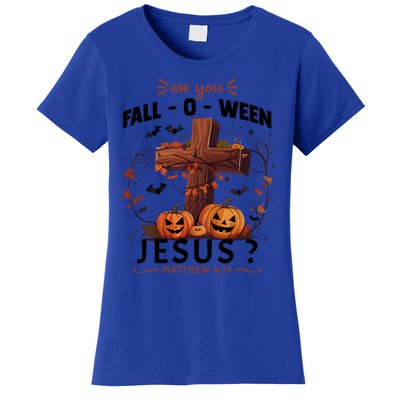 Are You Falloween Jesus Cross Pumpkins Christian Faith Gift Women's T-Shirt