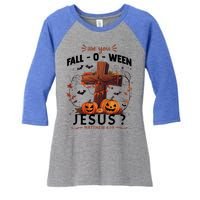 Are You Falloween Jesus Cross Pumpkins Christian Faith Gift Women's Tri-Blend 3/4-Sleeve Raglan Shirt