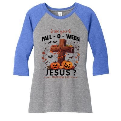 Are You Falloween Jesus Cross Pumpkins Christian Faith Gift Women's Tri-Blend 3/4-Sleeve Raglan Shirt